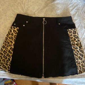 Black/ Cheetah Jean Skirt